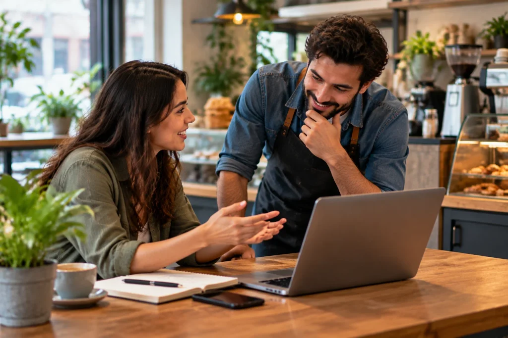sharing the web design project idea with a Local cafe owner